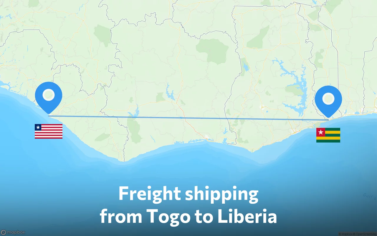 Shipping route from Togo to Liberia