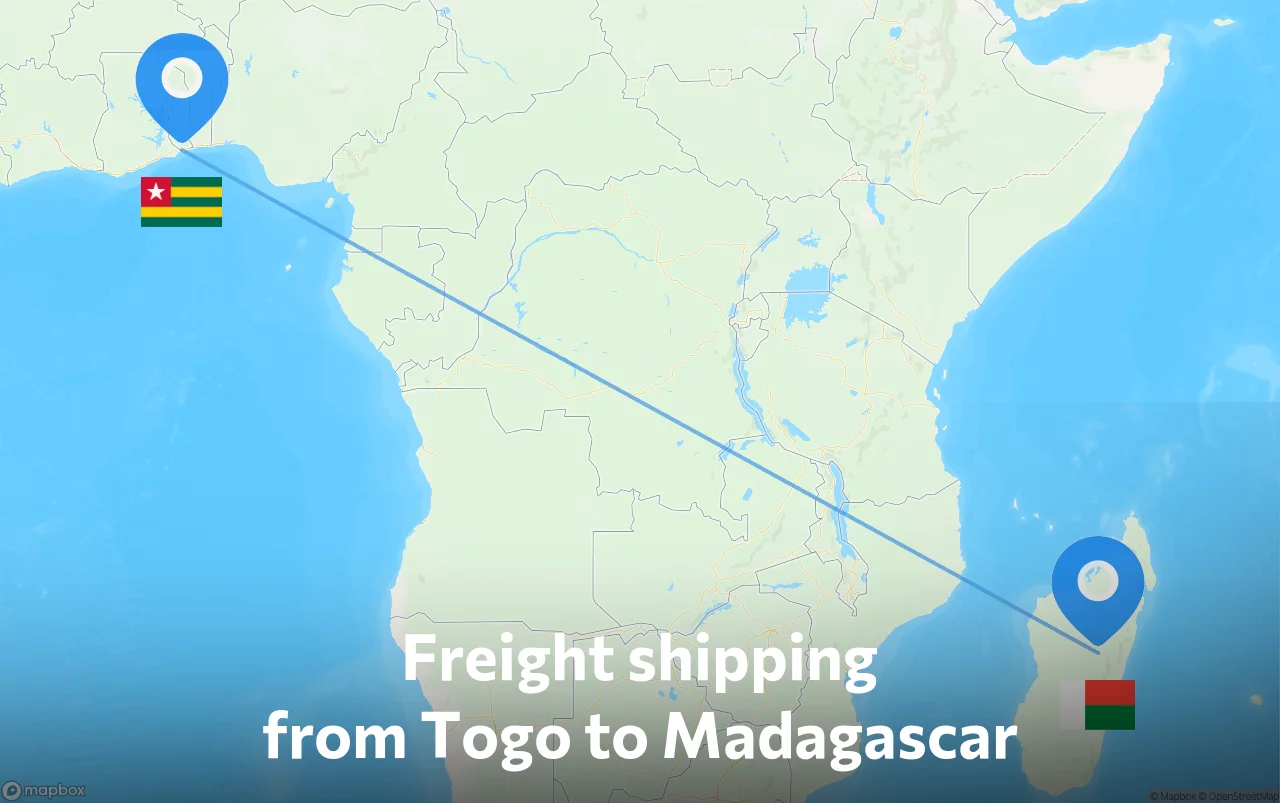 Shipping route from Togo to Madagascar