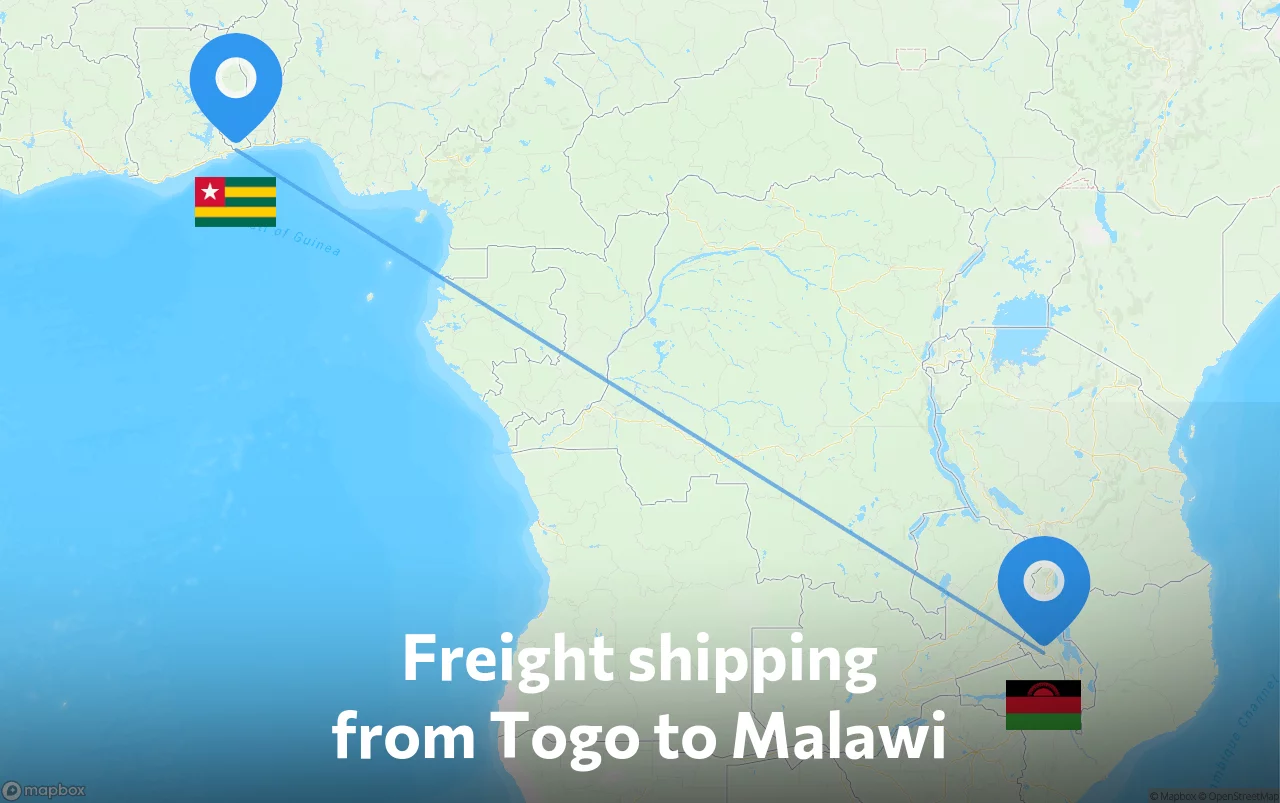 Shipping route from Togo to Malawi