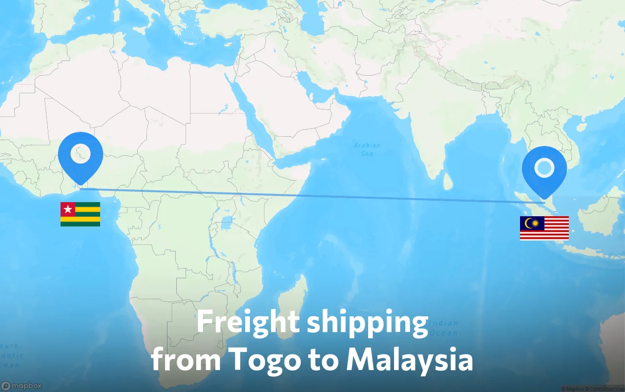 Shipping route from Togo to Malaysia