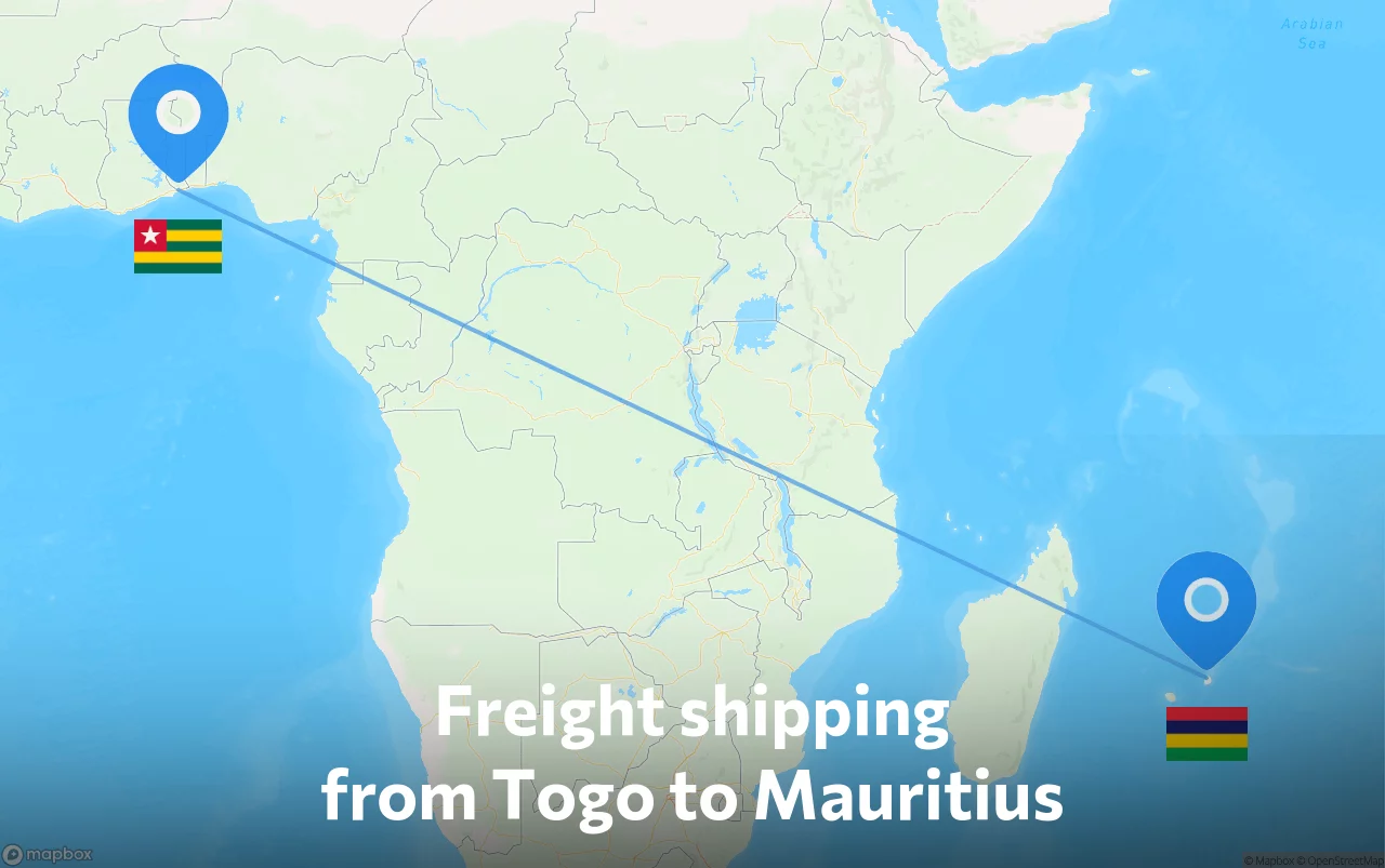 Shipping route from Togo to Mauritius