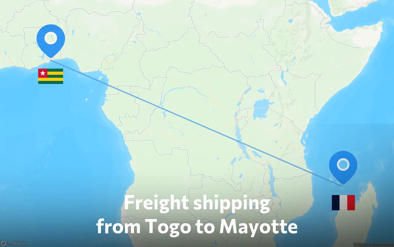 Shipping route from Togo to Mayotte