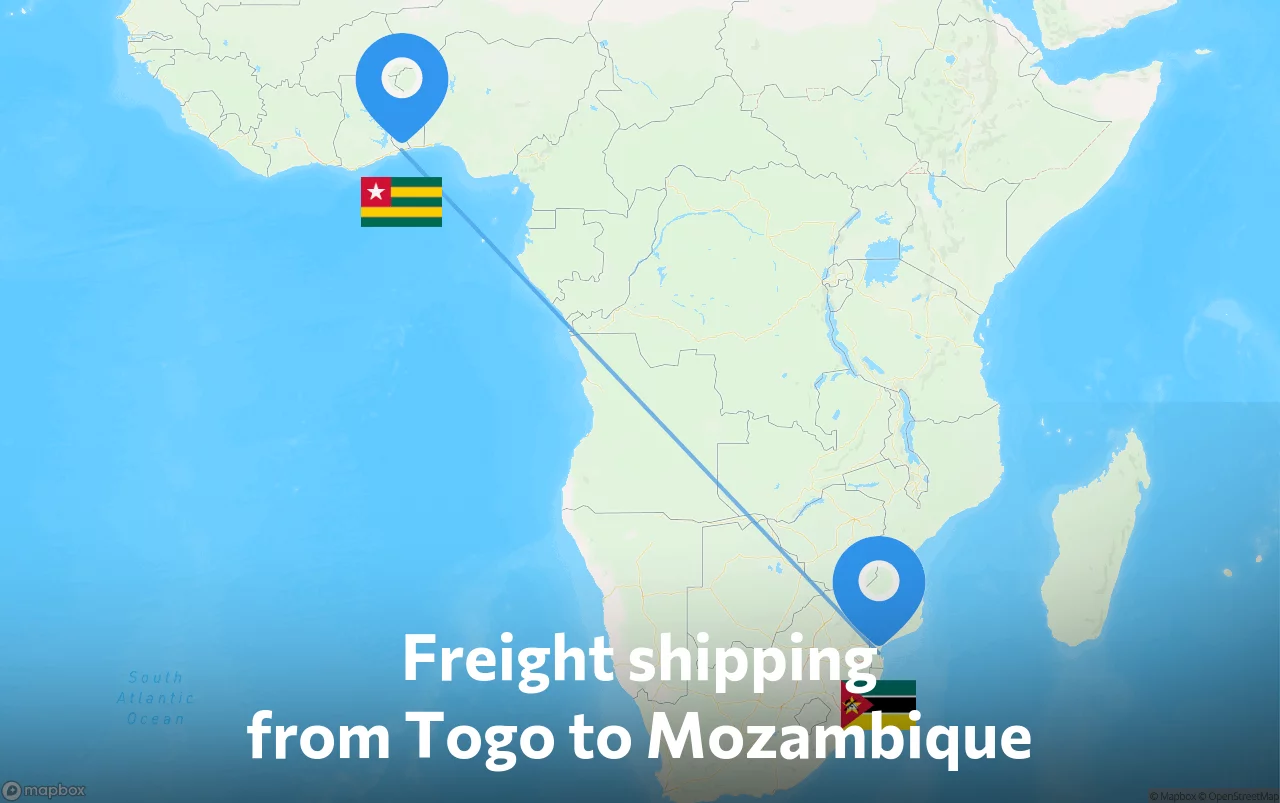 Shipping route from Togo to Mozambique