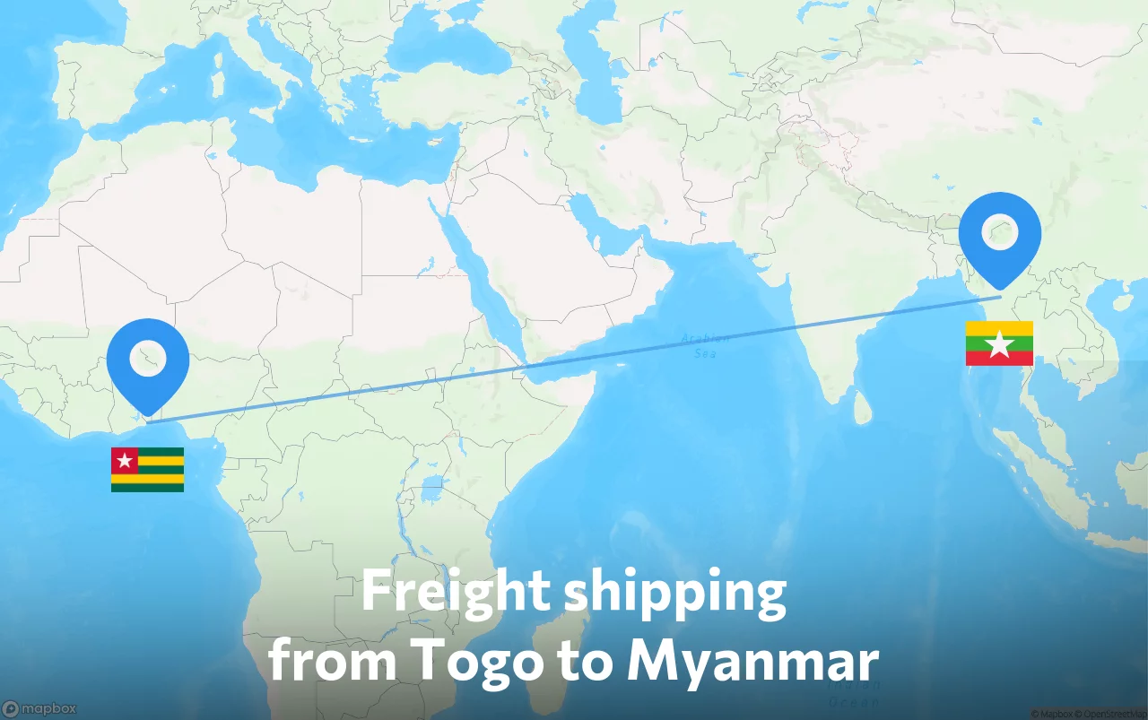 Shipping route from Togo to Myanmar