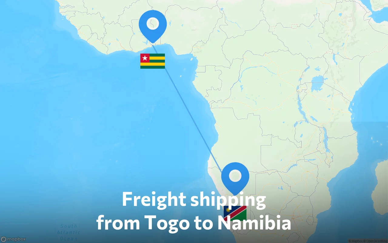 Shipping route from Togo to Namibia