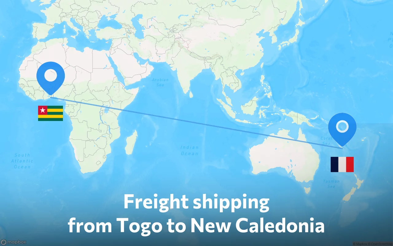 Shipping route from Togo to New Caledonia