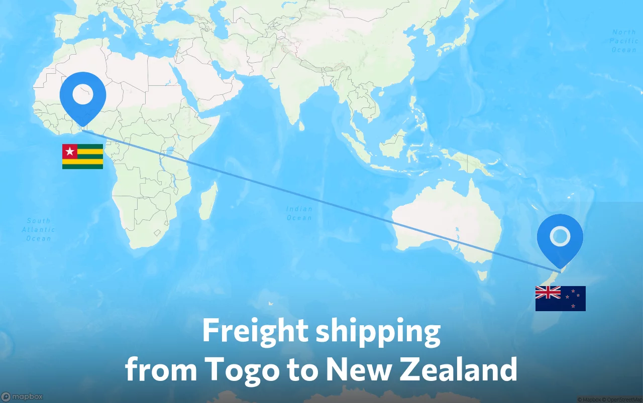 Shipping route from Togo to New Zealand
