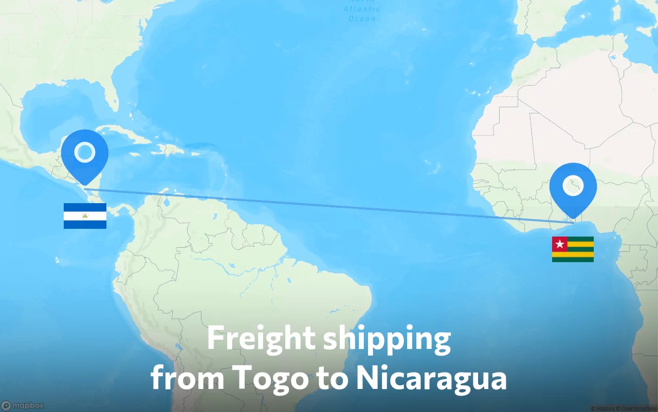 Shipping route from Togo to Nicaragua