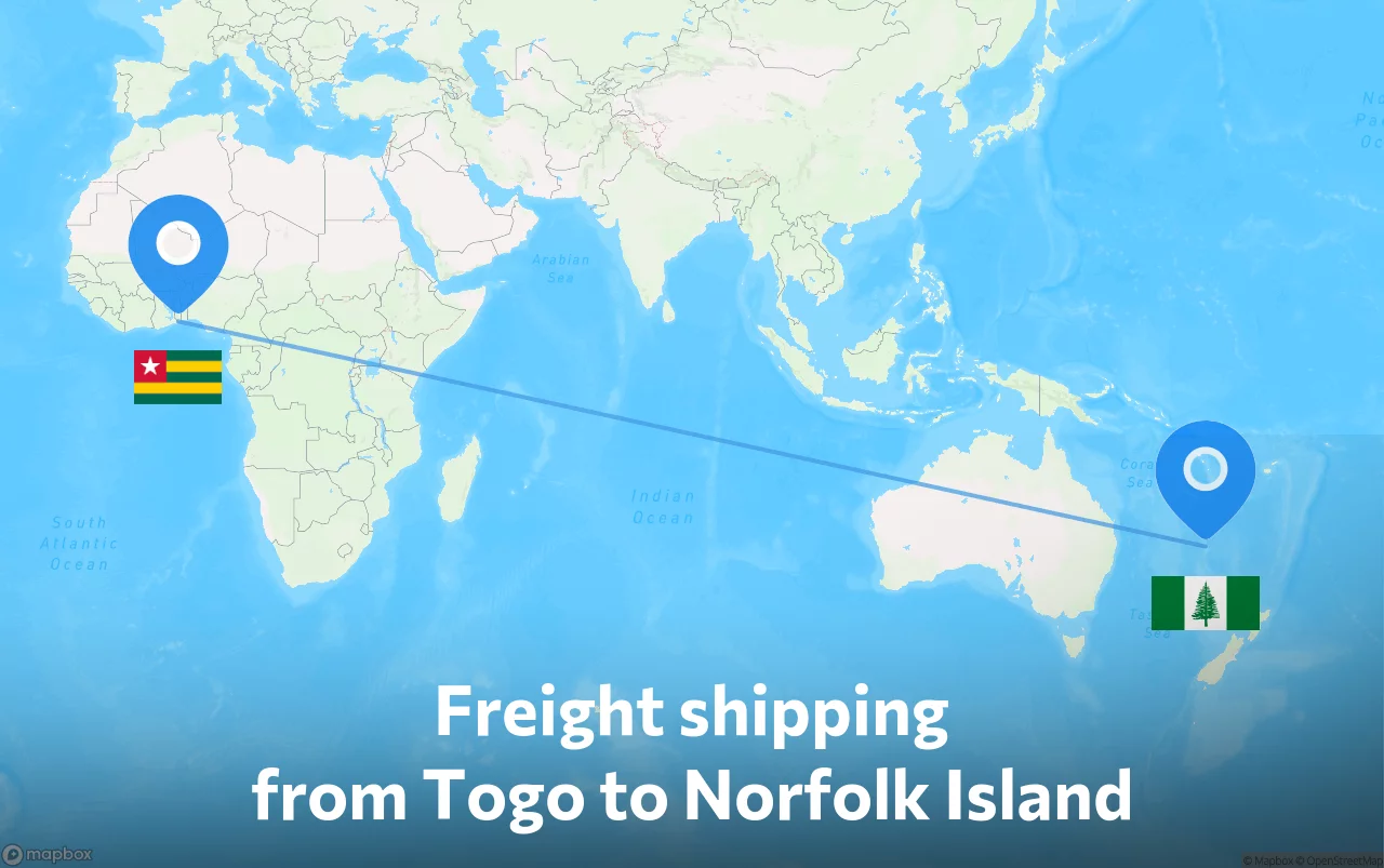 Shipping route from Togo to Norfolk Island