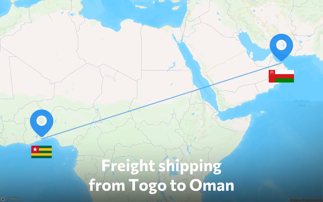 Shipping route from Togo to Oman