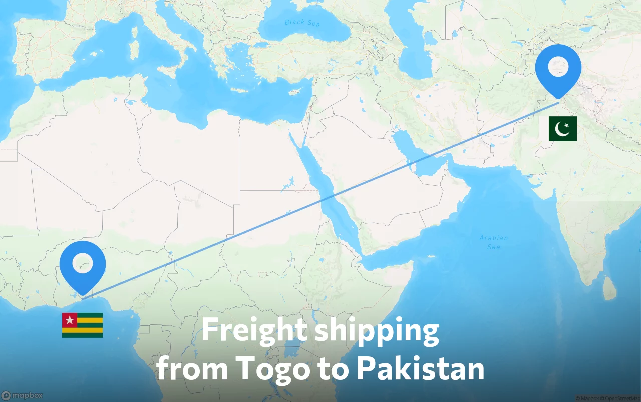 Shipping route from Togo to Pakistan