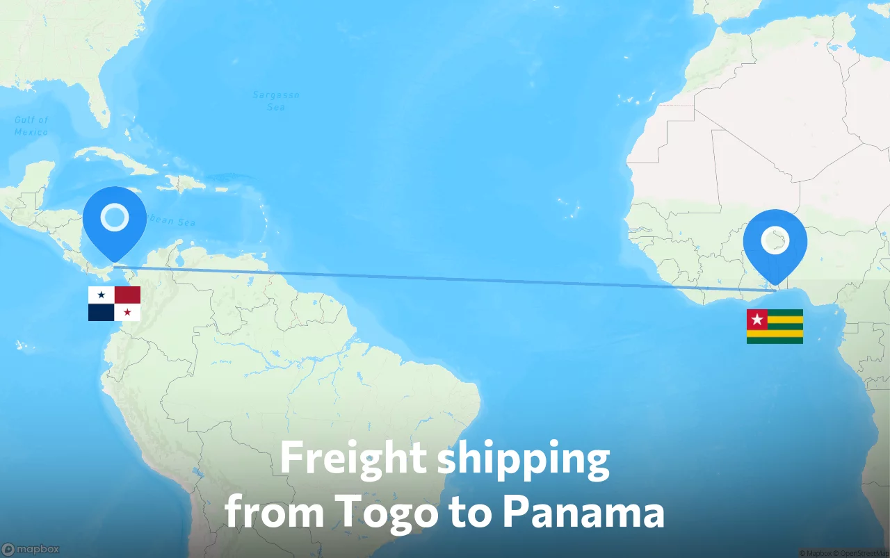 Shipping route from Togo to Panama