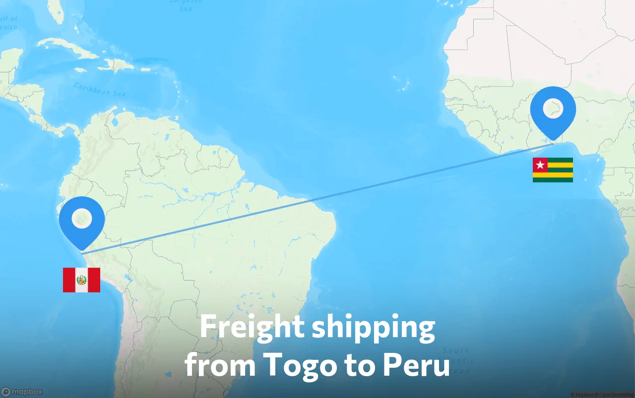 Shipping route from Togo to Peru