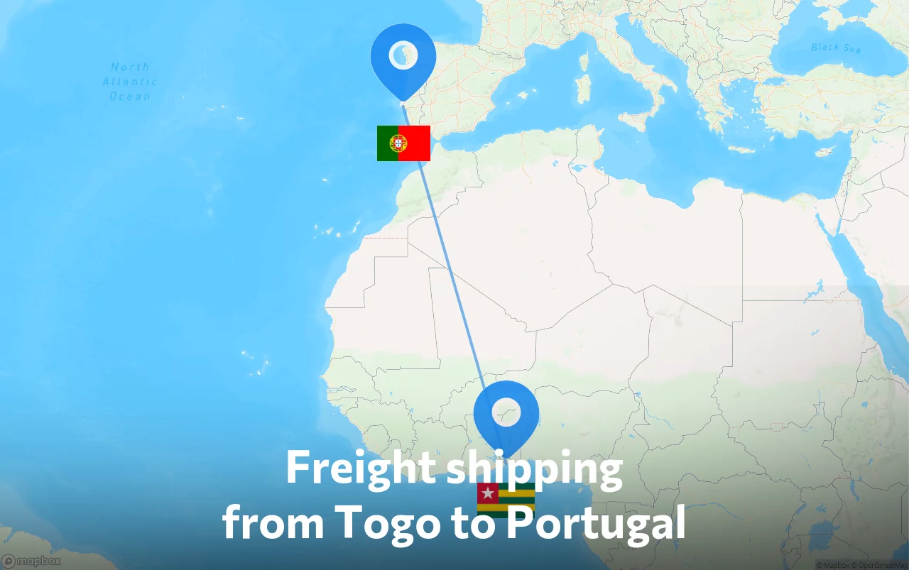 Shipping route from Togo to Portugal