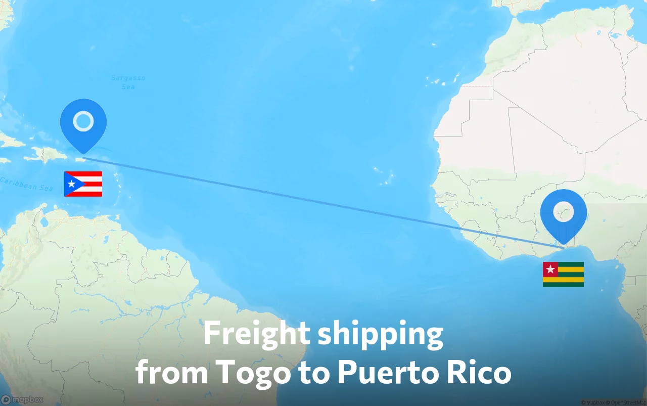 Shipping route from Togo to Puerto Rico