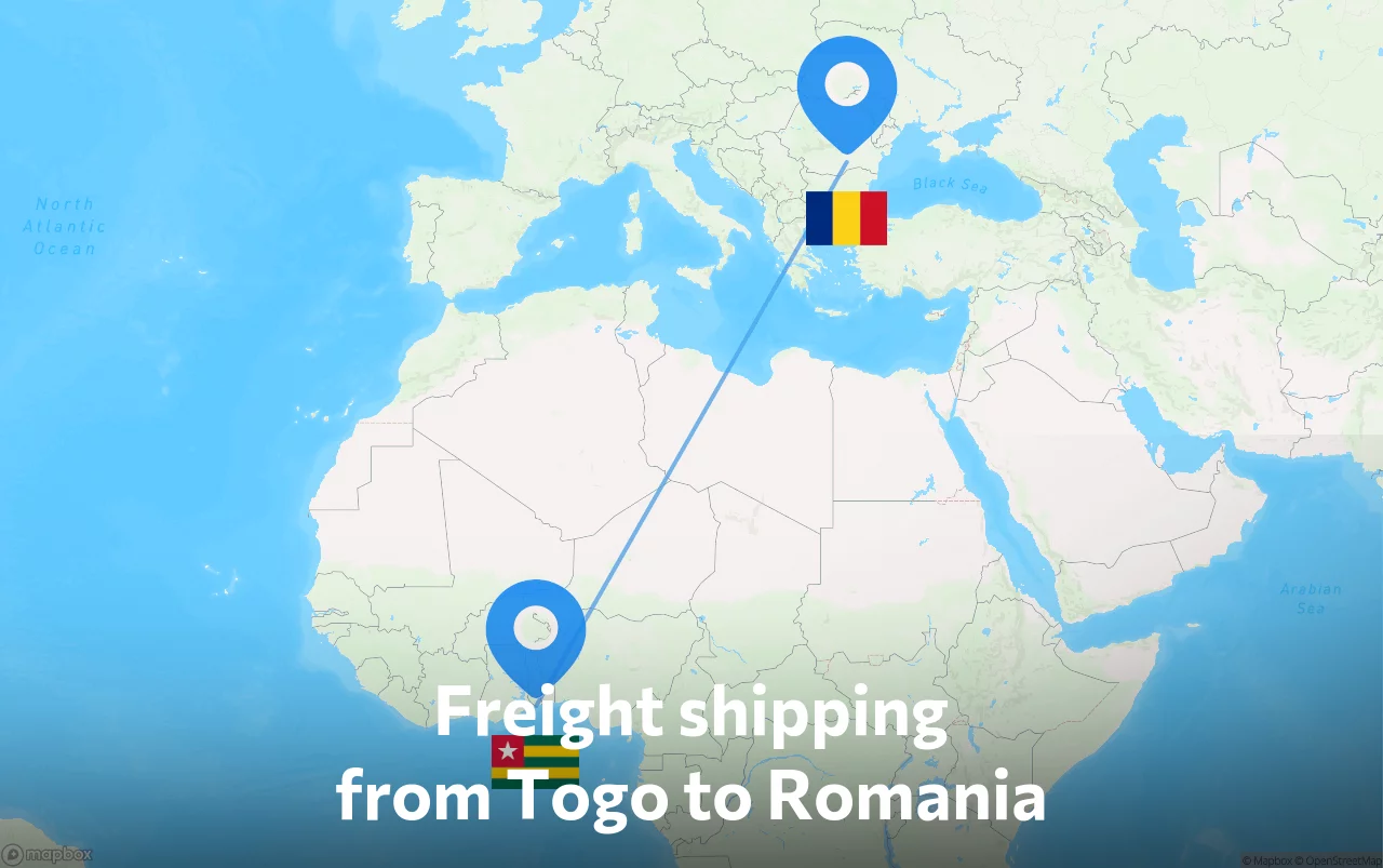 Shipping route from Togo to Romania