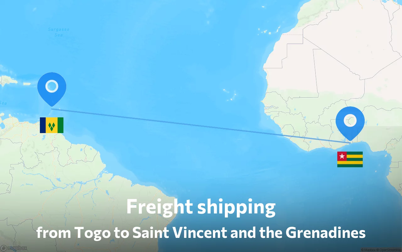 Shipping route from Togo to Saint Vincent and the Grenadines