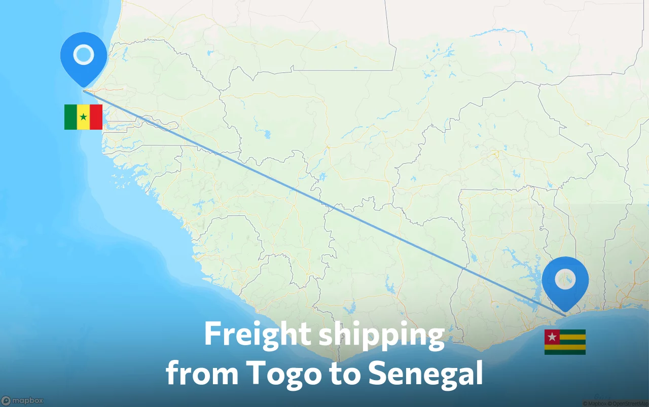Shipping route from Togo to Senegal