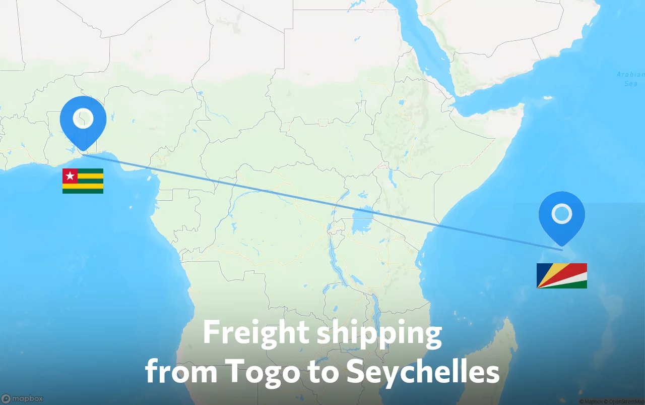 Shipping route from Togo to Seychelles