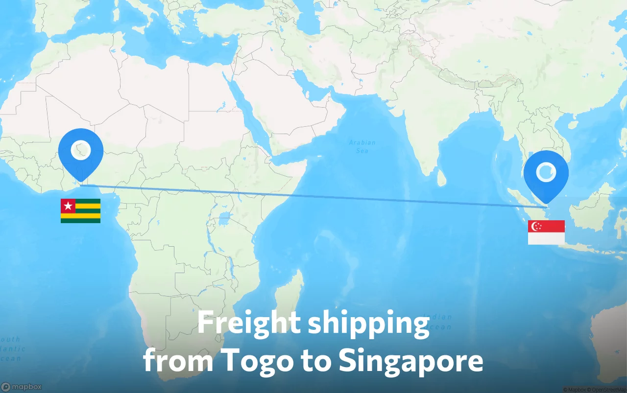 Shipping route from Togo to Singapore