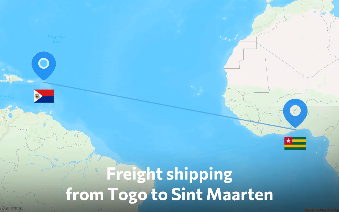 Shipping route from Togo to Sint Maarten