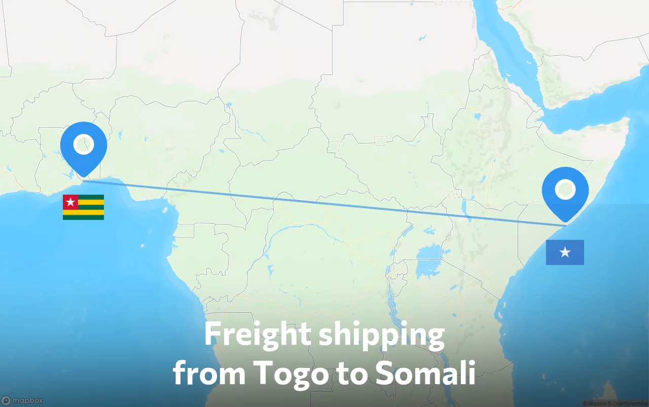 Shipping route from Togo to Somali