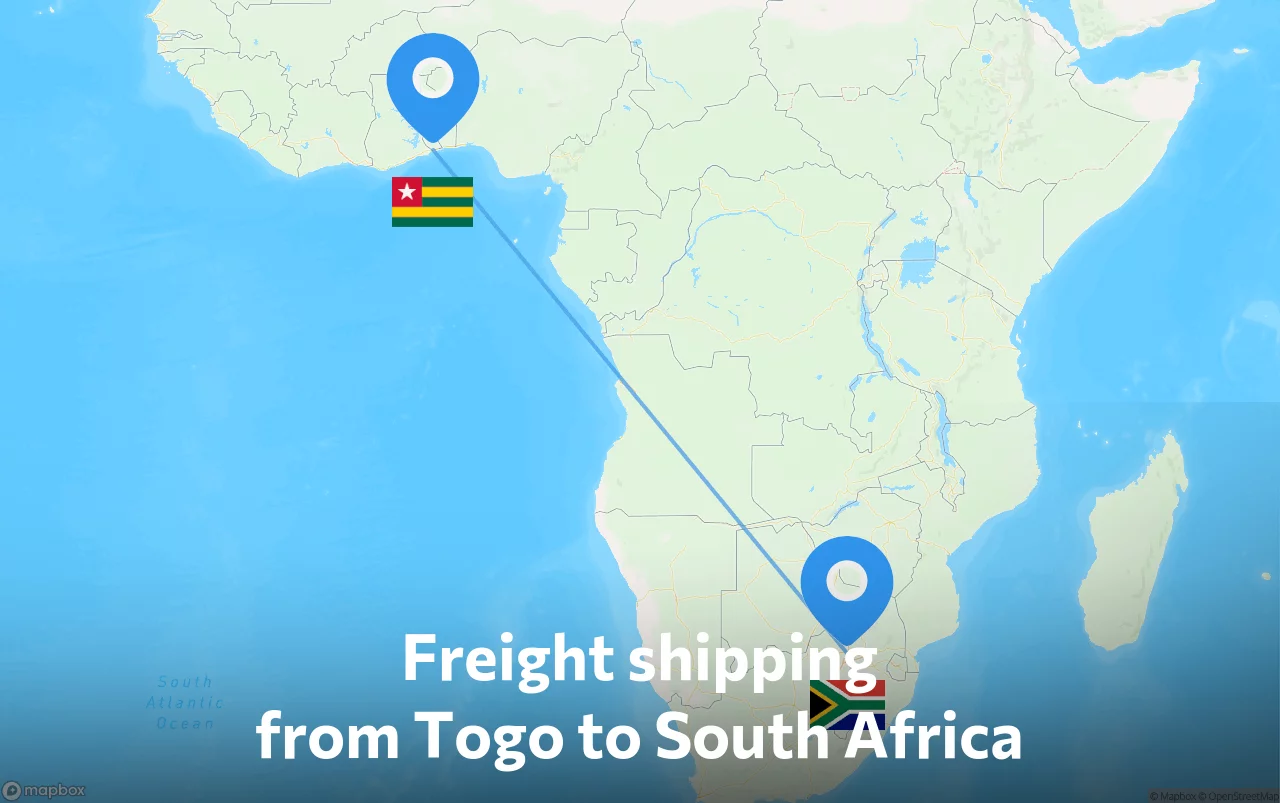 Shipping route from Togo to South Africa