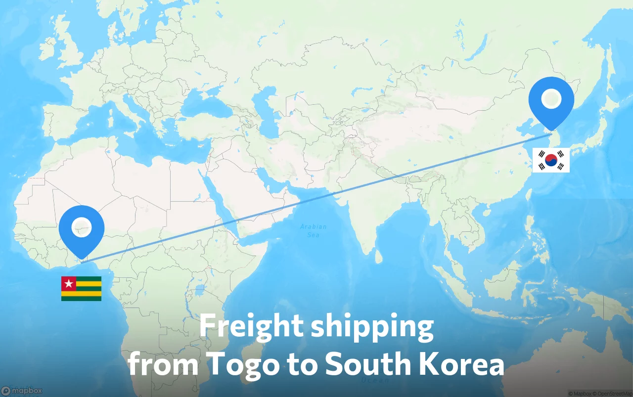 Shipping route from Togo to South Korea
