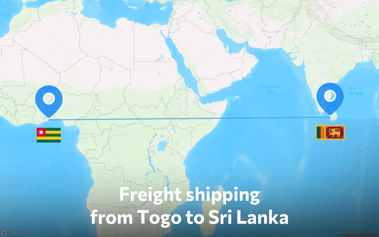 Shipping route from Togo to Sri Lanka