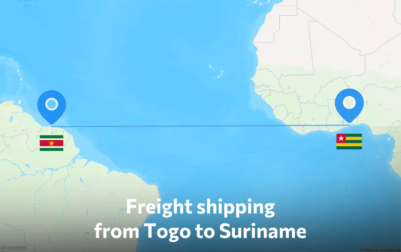 Shipping route from Togo to Suriname