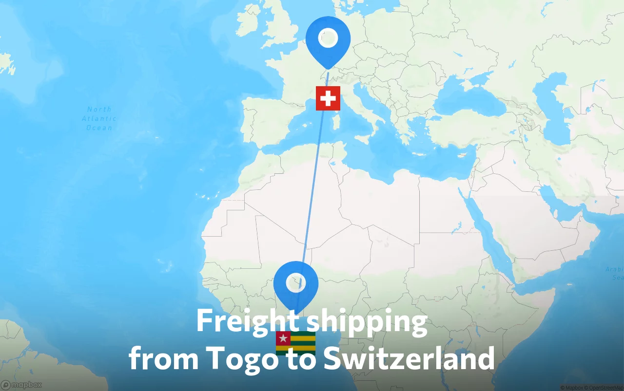 Shipping route from Togo to Switzerland