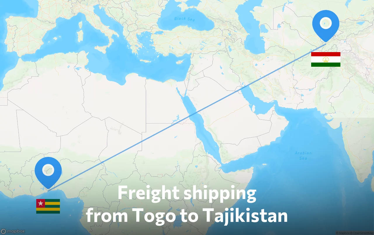 Shipping route from Togo to Tajikistan