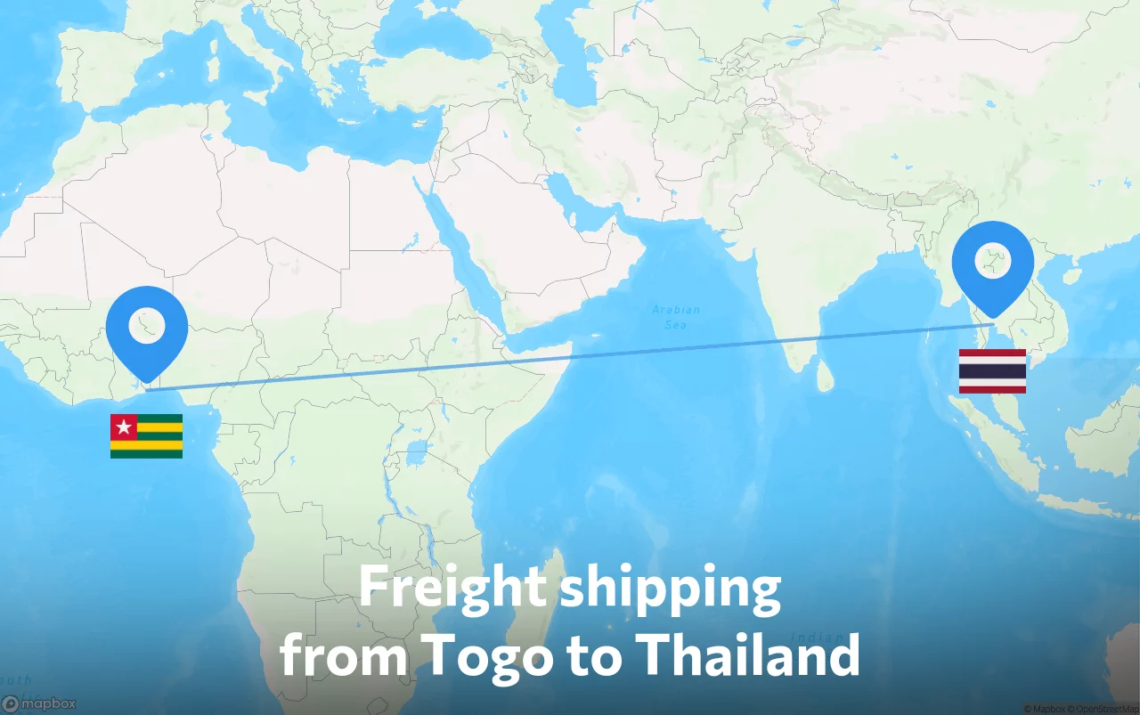 Shipping route from Togo to Thailand