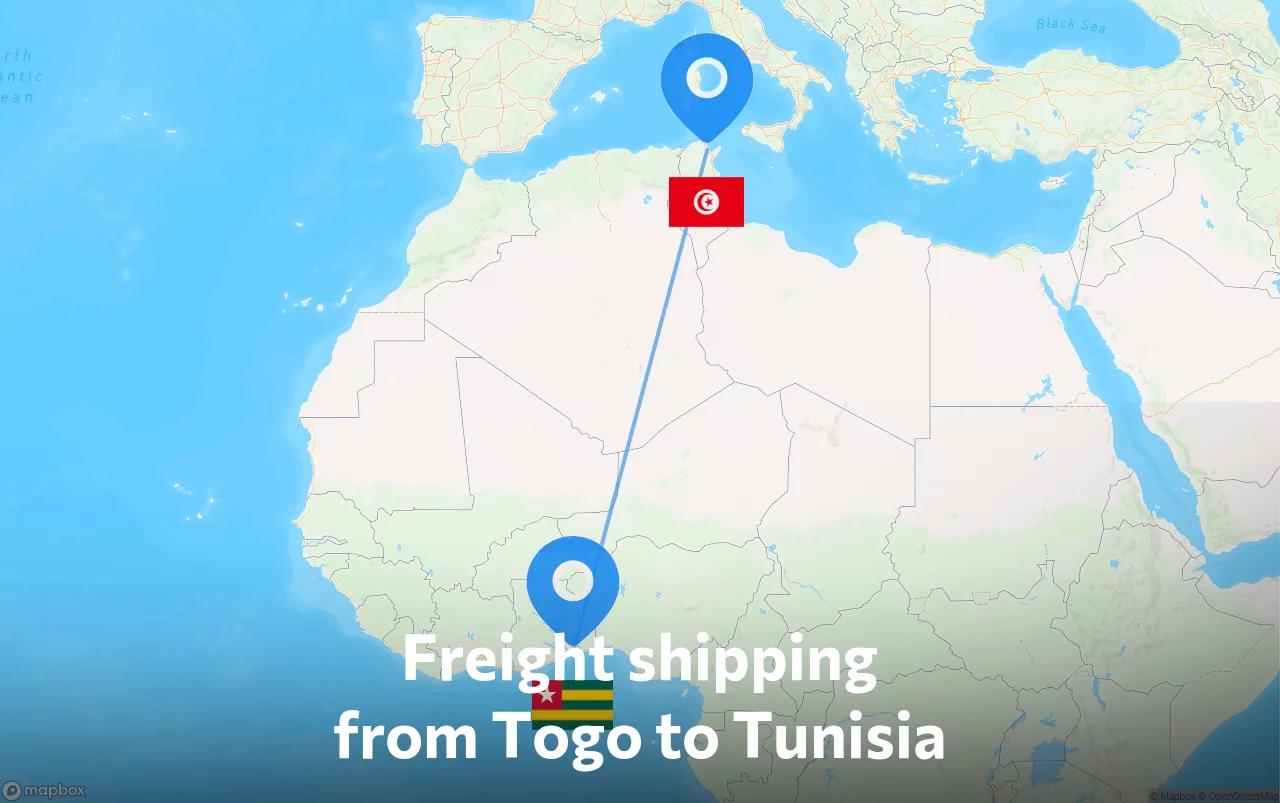 Shipping route from Togo to Tunisia