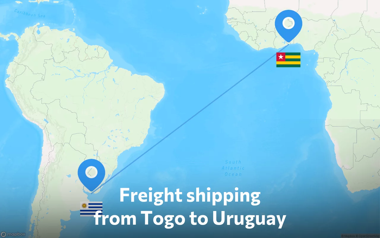 Shipping route from Togo to Uruguay