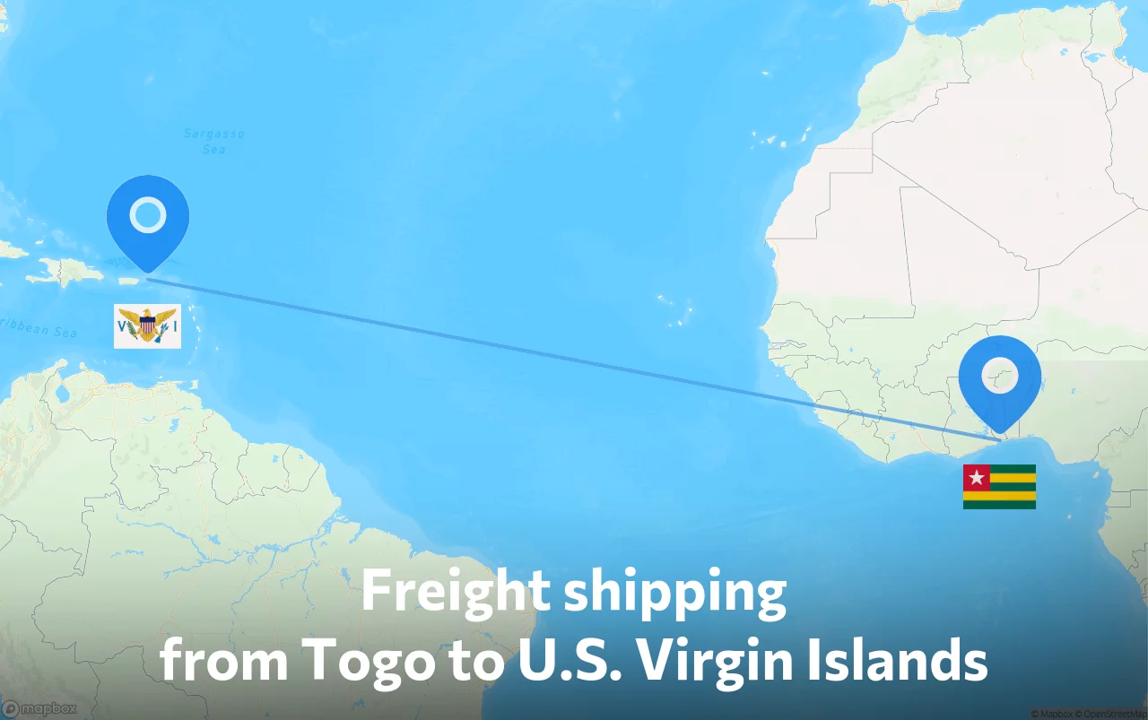 Shipping route from Togo to U.S. Virgin Islands