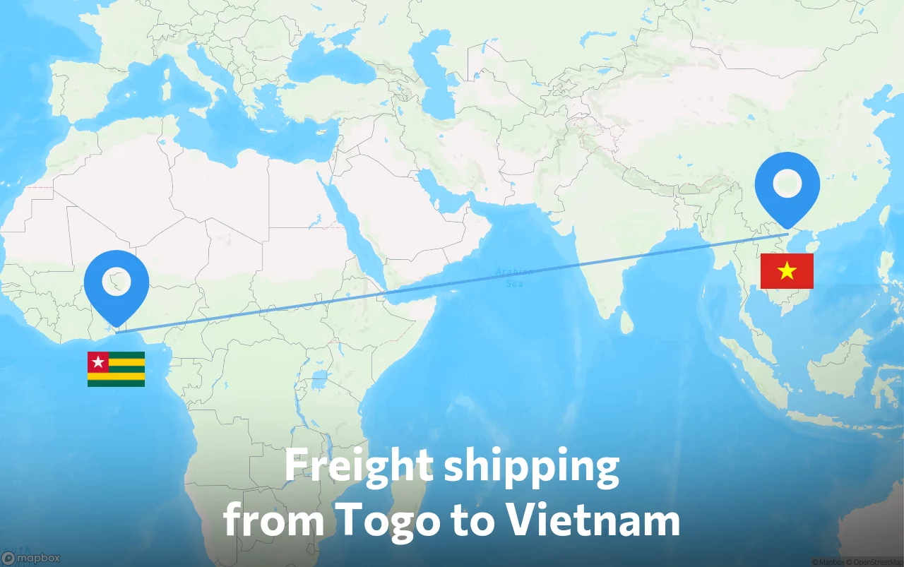 Shipping route from Togo to Vietnam