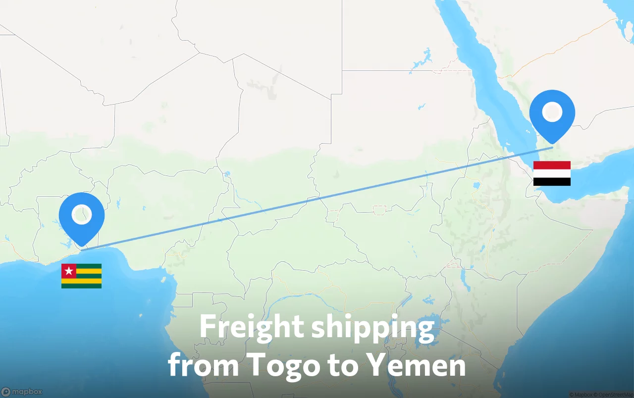 Shipping route from Togo to Yemen