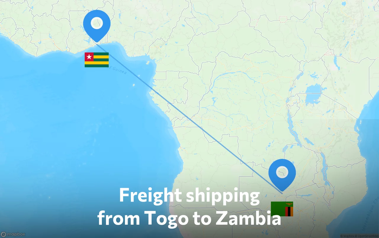Shipping route from Togo to Zambia