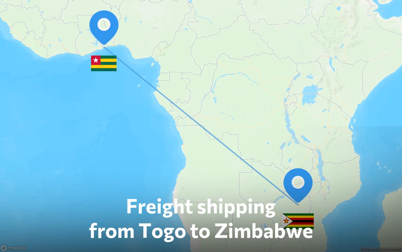 Shipping route from Togo to Zimbabwe