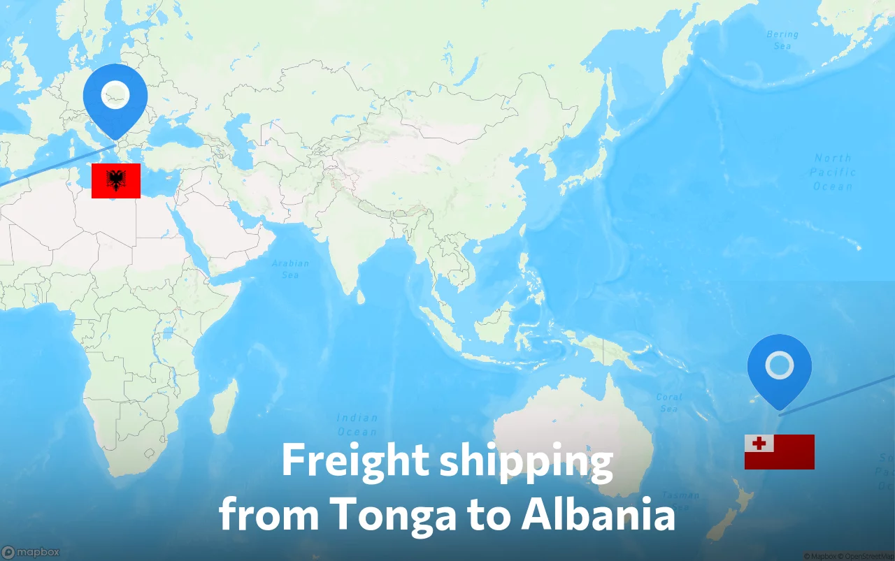 Shipping route from Tonga to Albania