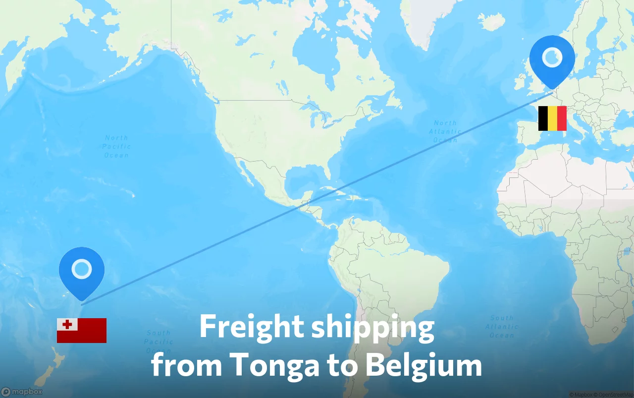 Shipping route from Tonga to Belgium