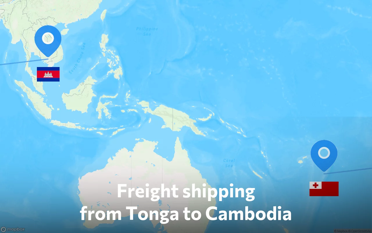 Shipping route from Tonga to Cambodia