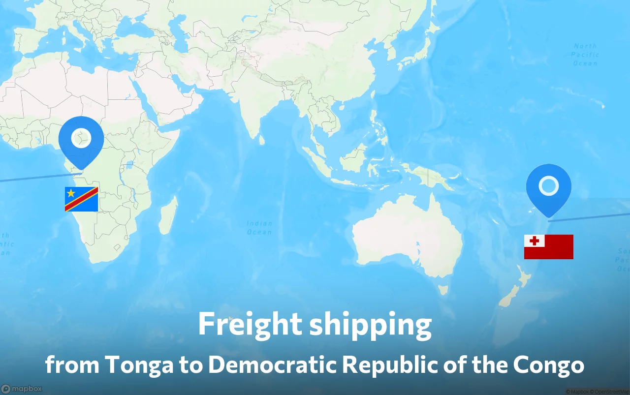 Shipping route from Tonga to Democratic Republic of the Congo