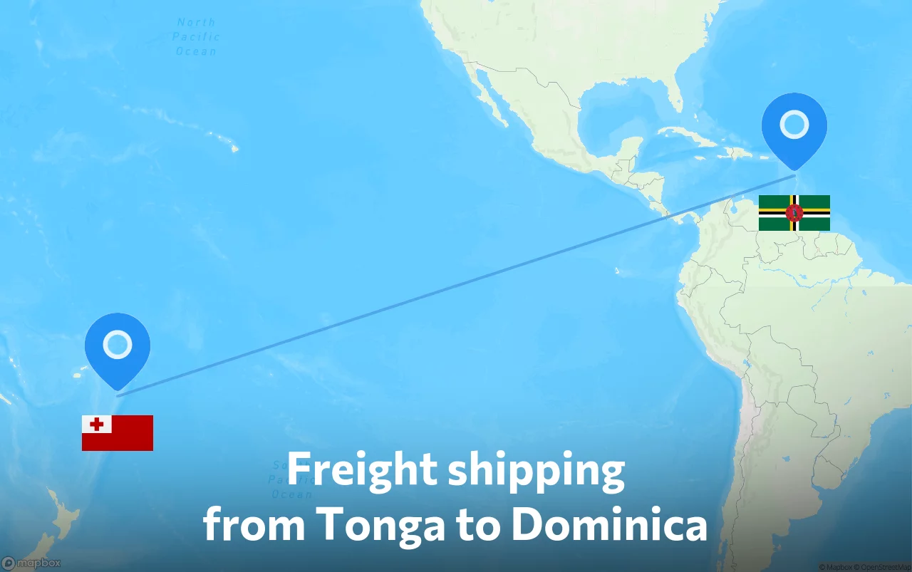 Shipping route from Tonga to Dominica