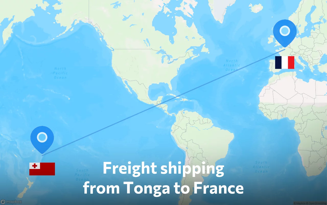 Shipping route from Tonga to France