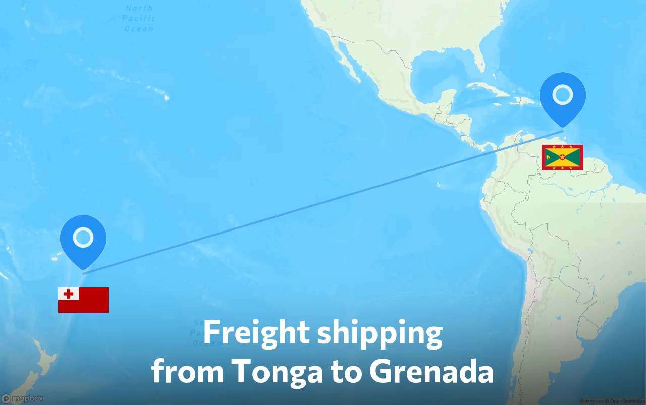 Shipping route from Tonga to Grenada