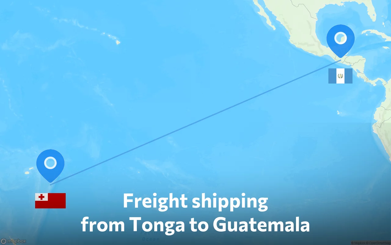 Shipping route from Tonga to Guatemala