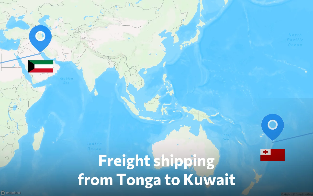 Shipping route from Tonga to Kuwait