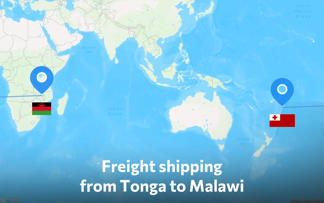 Shipping route from Tonga to Malawi